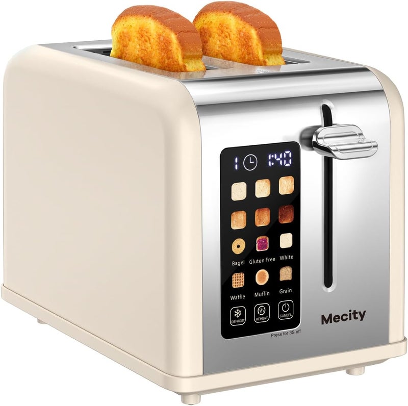 Mecity 2 Slice Touch Screen Toaster, 1.5" Wide Slot, Stainless Steel Smart Toaster for Bagels, Muffins, Waffles, Gluten-Free Breads, Defrost, Reheat, Timer, 120V 825W, Cream Color - Image 1